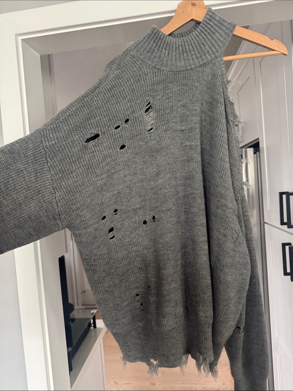 Lovers + Friends Distressed Grey Turtleneck Sweater